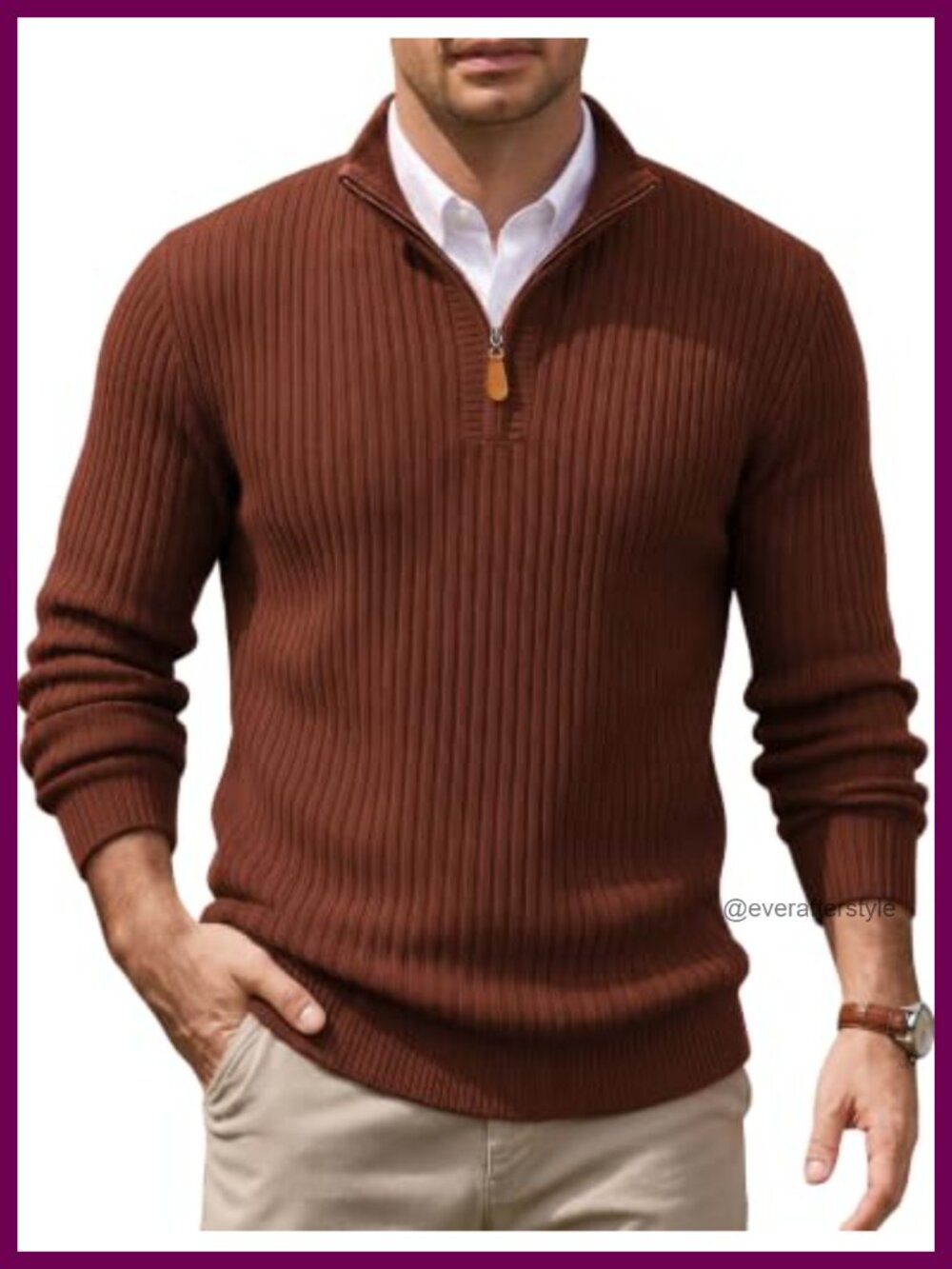 Quarter Zip Pullover Sweater Knit Texture Mock Neck Men's Slim Fit